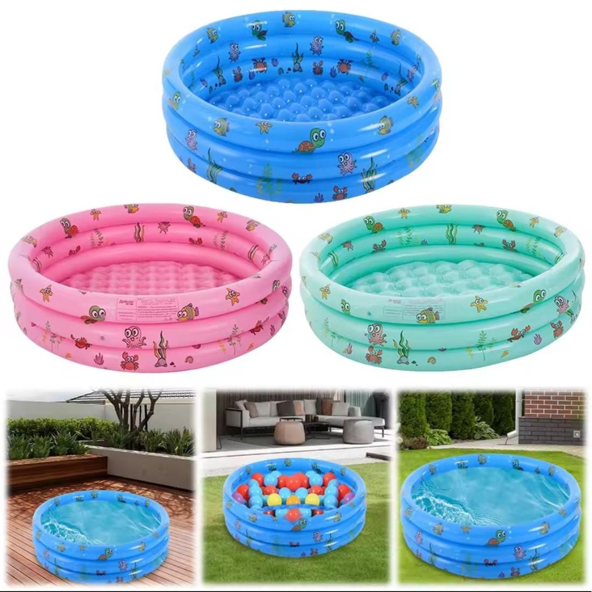 GENERICO - Piscina Inflable antideslizante para niños 3 anillos 80x35 azul verde