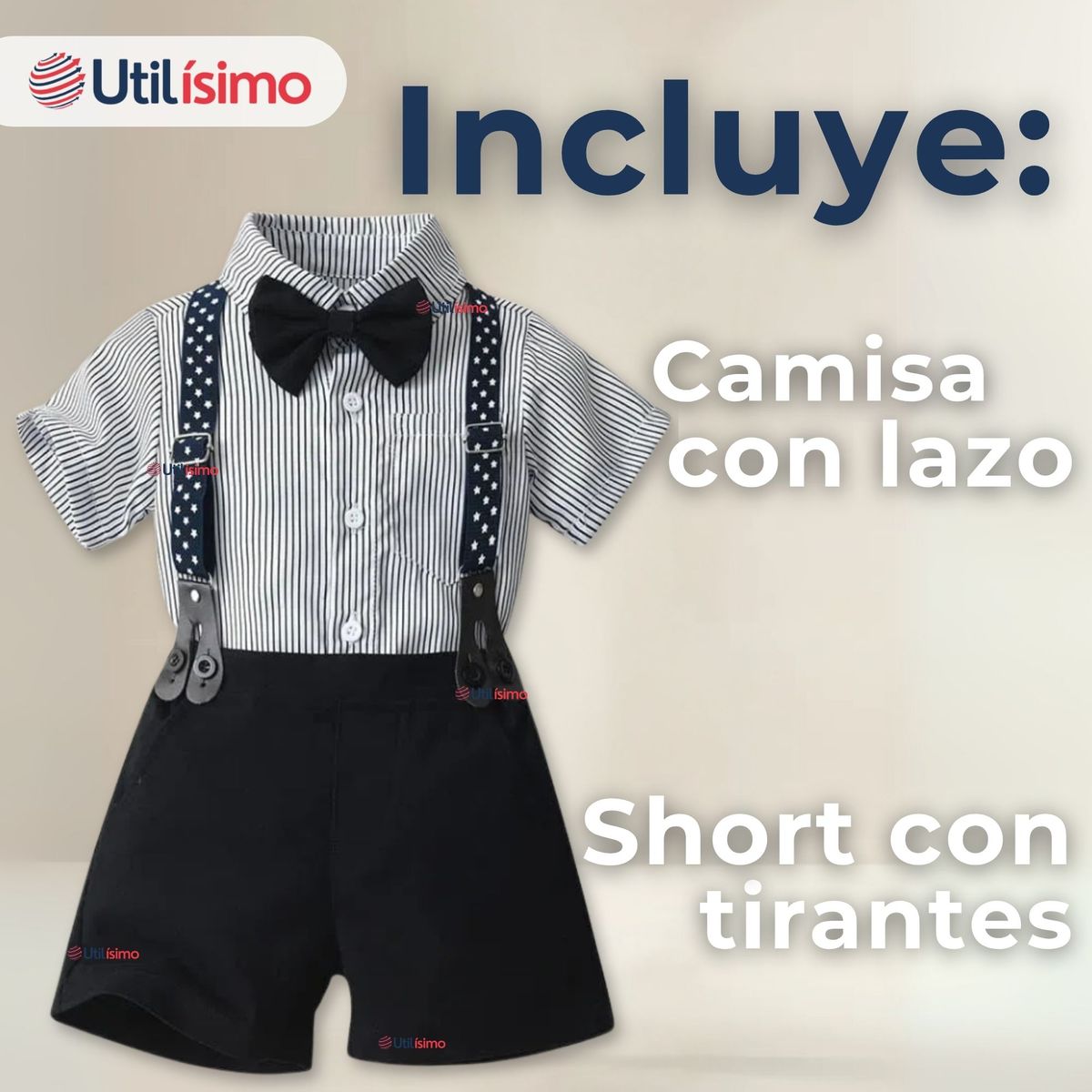 UTILISIMO - Conjunto de Vestir Camisa Con Lazo Y Pantalón Corto Algodón Bebe