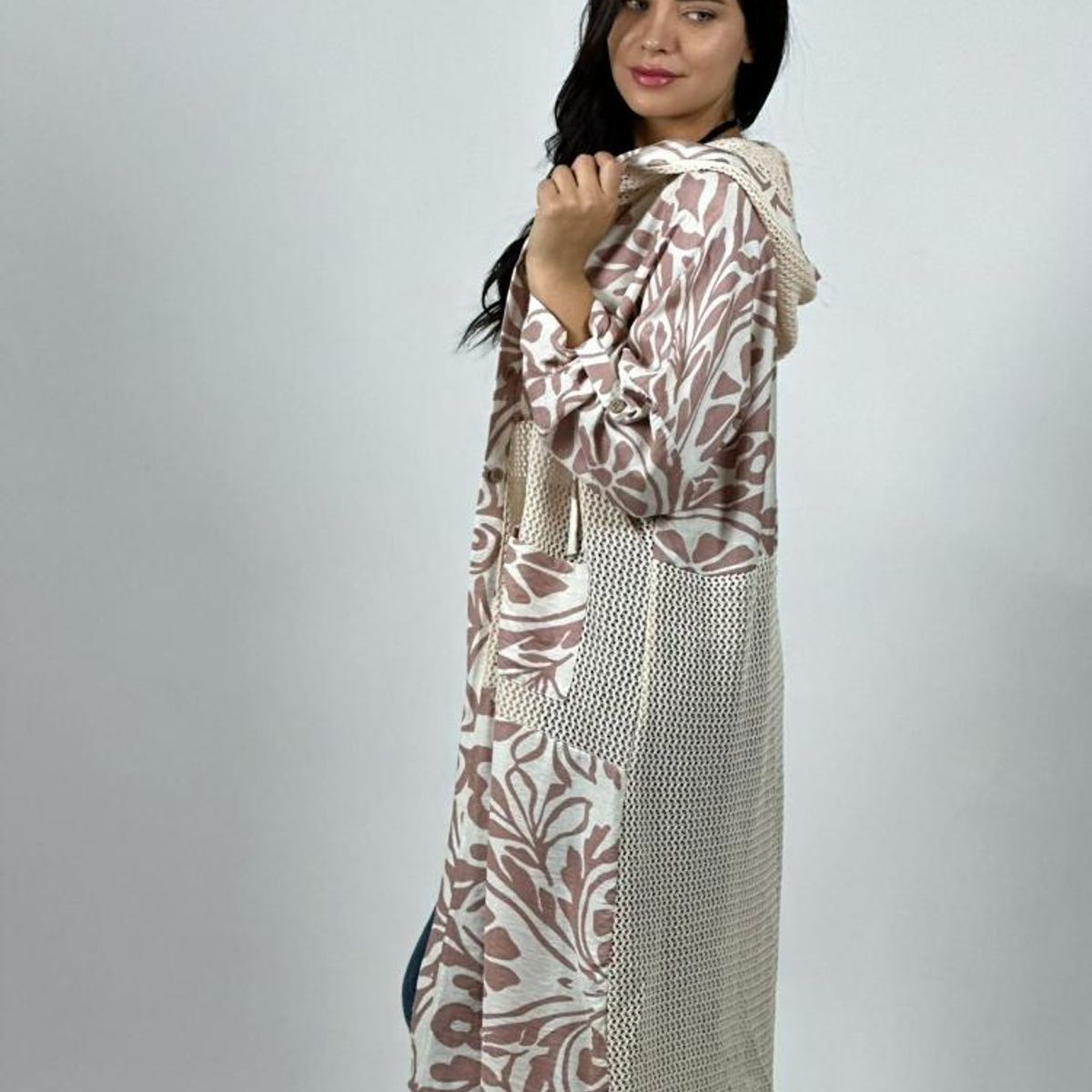 ENIGMATICA BOUTIQUE - Tapado Lino Tejido con Estampado Hojas