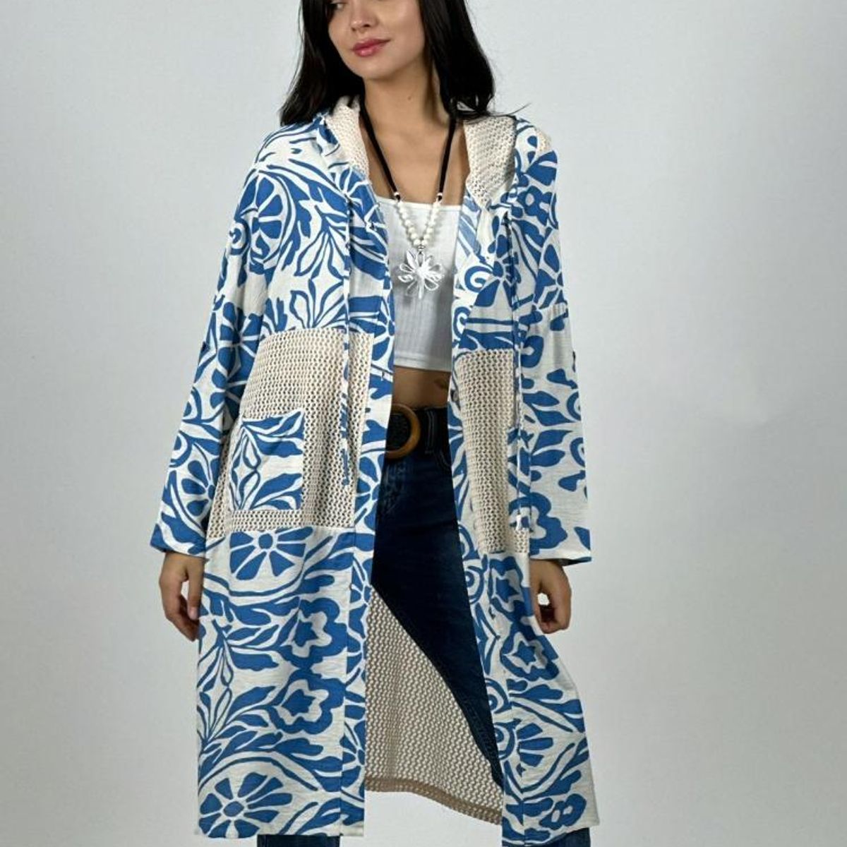 ENIGMATICA BOUTIQUE - Tapado Lino Tejido con Estampado Hojas
