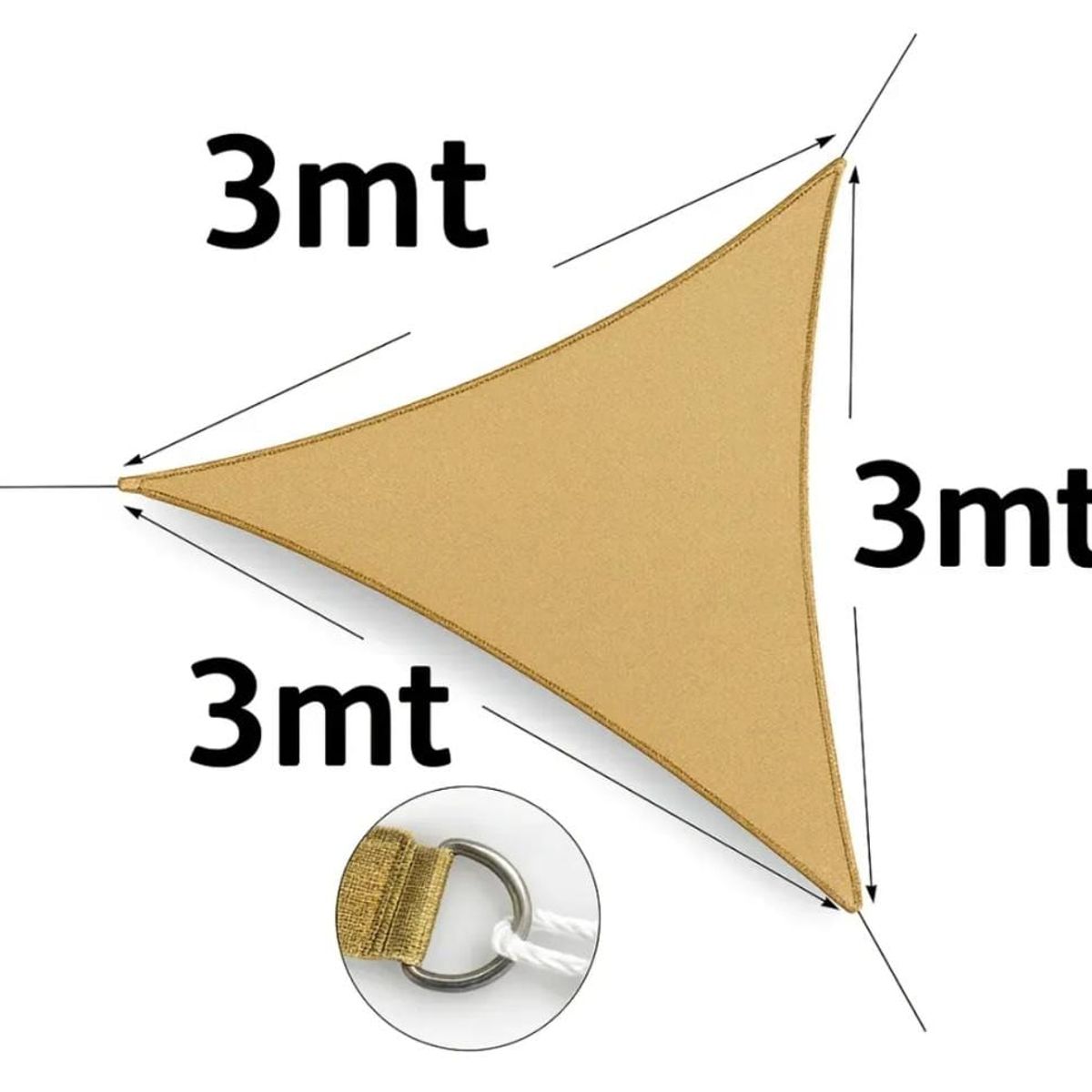 GENERICO - Toldo vela Triangular 3x3x3 MT malla terraza sombreadora