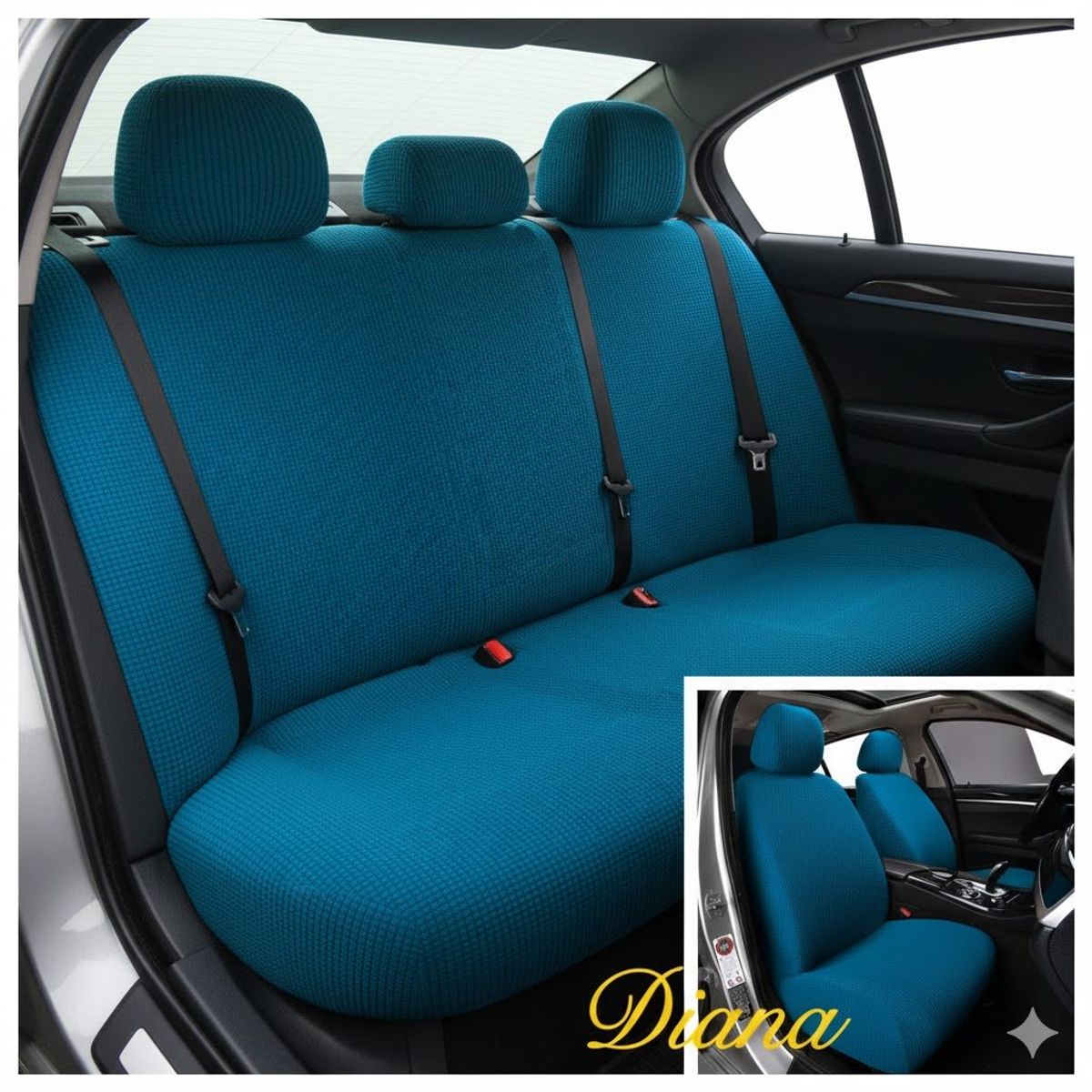 DIANA - FUNDA PARA ASIENTO DE AUTO UNICOLOR CELESTE TELA CUADRILLE TAMAÑO UNIVERSAL