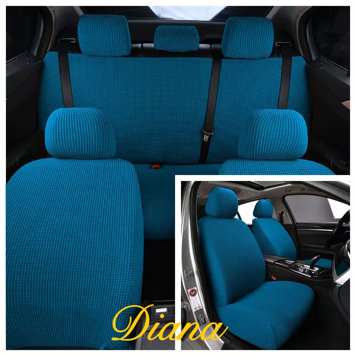 DIANA - FUNDA PARA ASIENTO DE AUTO UNICOLOR CELESTE TELA CUADRILLE TAMAÑO UNIVERSAL