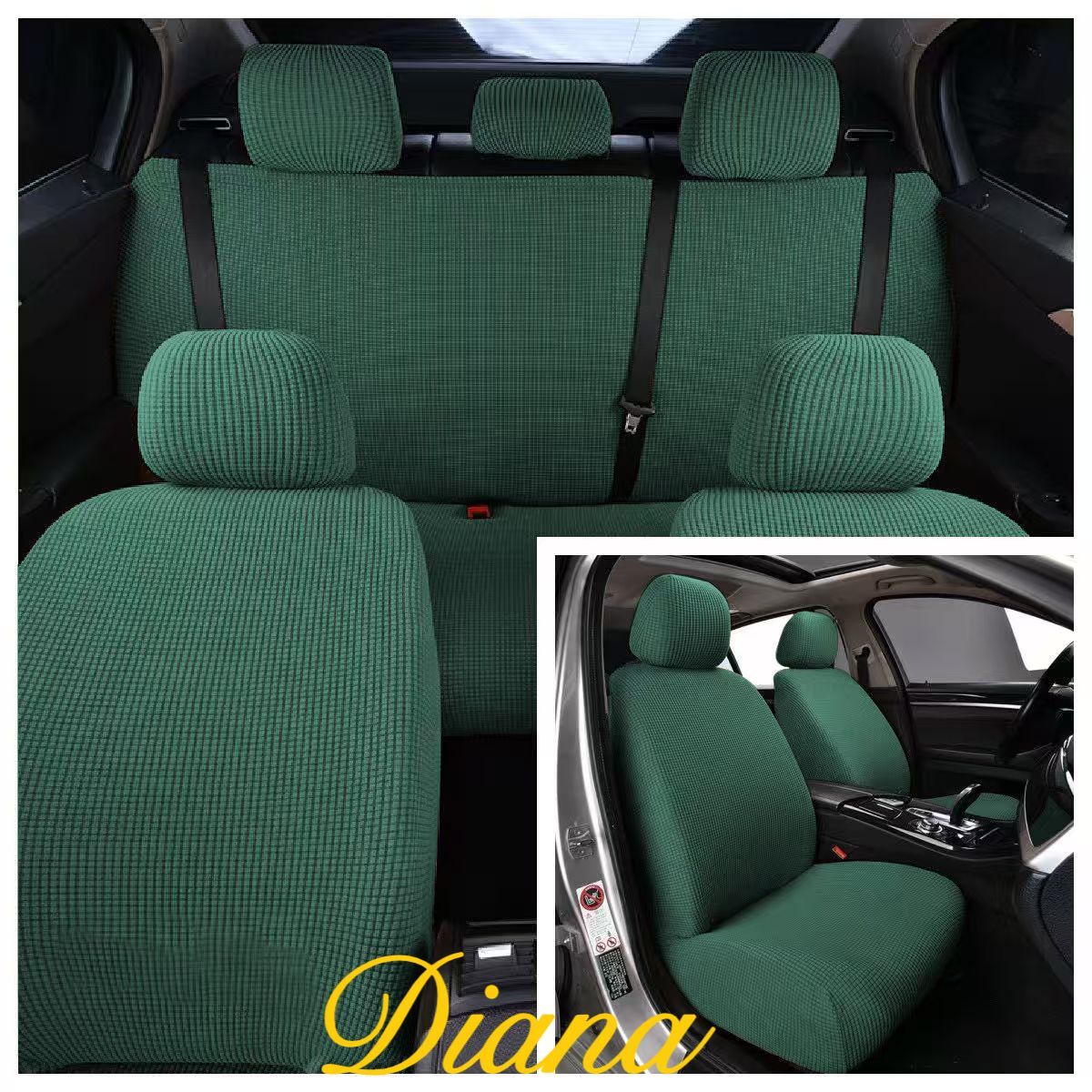 DIANA - FUNDA PARA ASIENTO DE AUTO UNICOLOR VERDE TELA CUADRILLE TAMAÑO UNIVERSAL