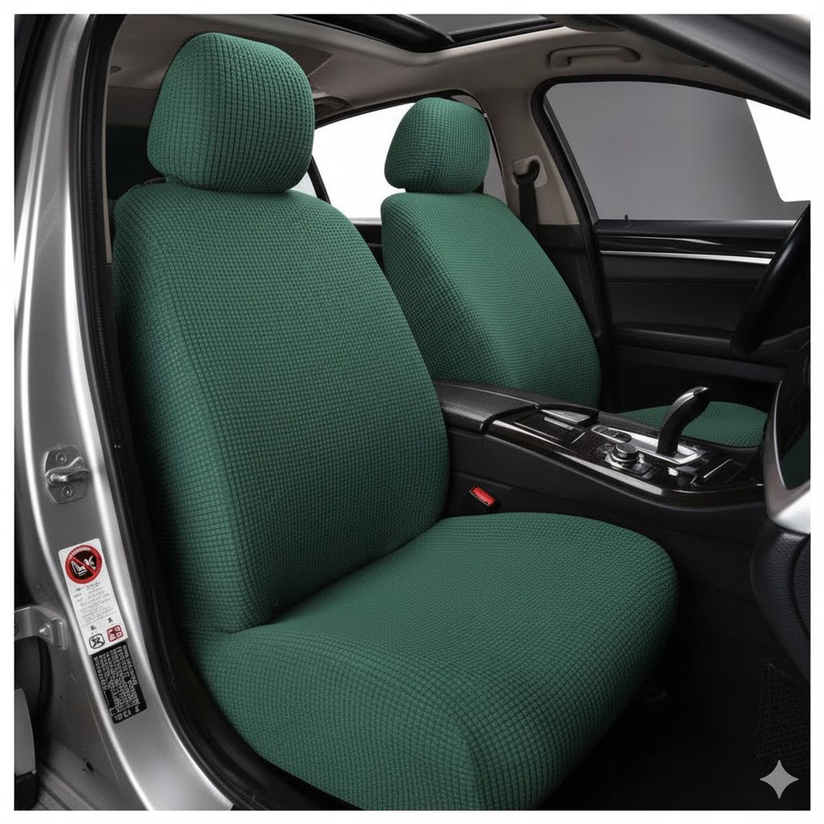 DIANA - FUNDA PARA ASIENTO DE AUTO UNICOLOR VERDE TELA CUADRILLE TAMAÑO UNIVERSAL