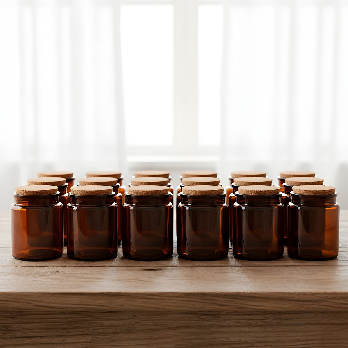 GENERICO - 12 Frascos Porta Vela de vidrio Ámbar con Tapa de Corcho 200 ML