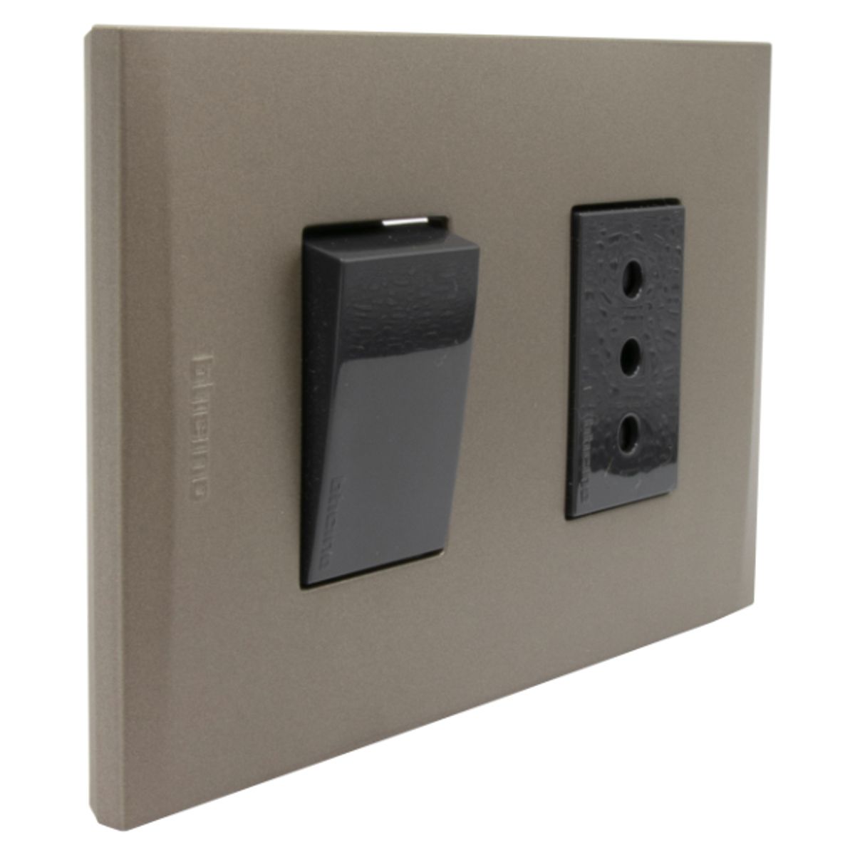 BTICINO - Interruptor 9-12 10Ax + Enchufe 2P+T Bticino 10A 250V Antracita Terra Nobile