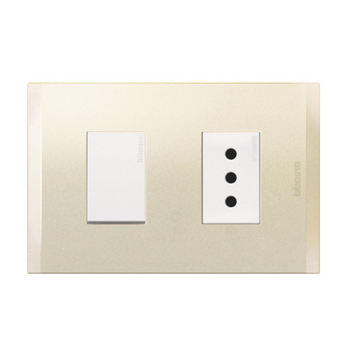 BTICINO - Interruptor 9-12 10Ax + Enchufe 2P+T 10A Bticino 250V Blanco Perla Nobile