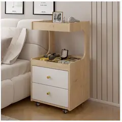 HOMER DESIGN - Velador Con Cajones Y Repisa Bicolor Con Rueda 80x40x43cm