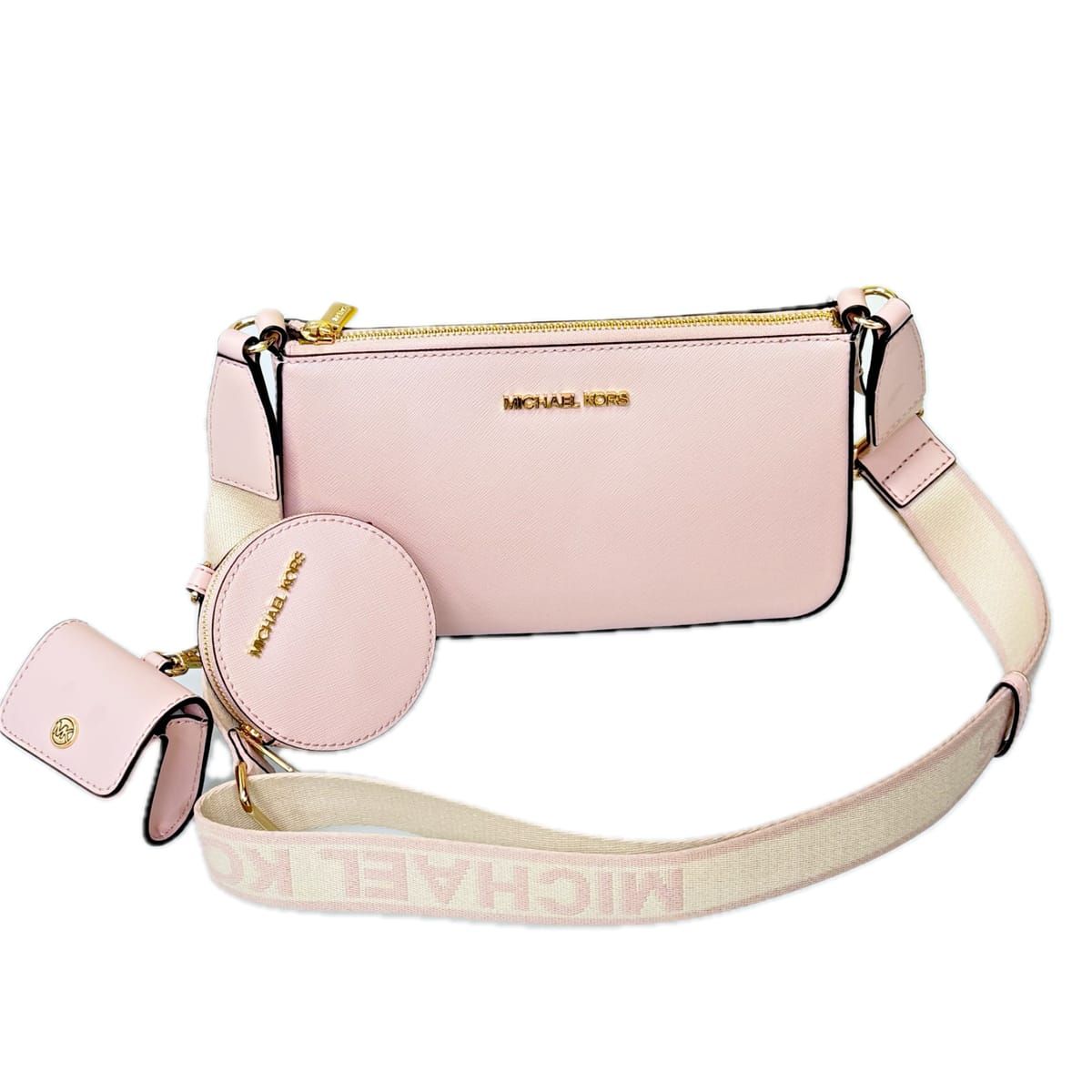 MICHAEL KORS - Cartera Michael Kors Jet Set Travel en cuero Powder Blush con  2 accesorio