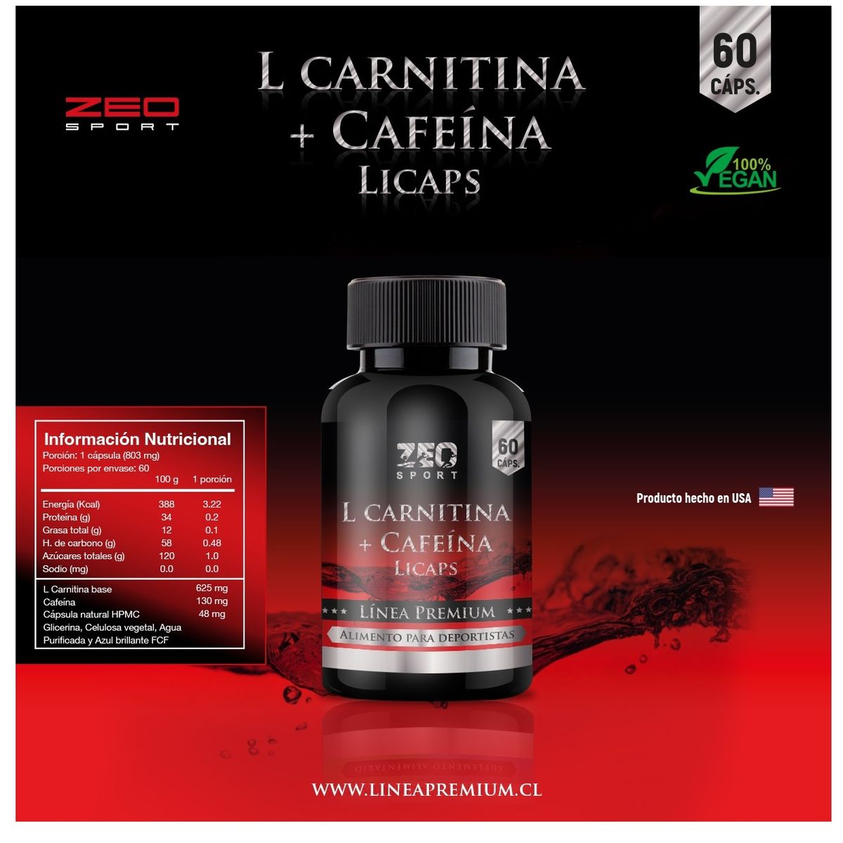 ZEO SPORT - L Carnitina + Cafeína 1 Frasco Zeo 60 Cáps.  Americanas