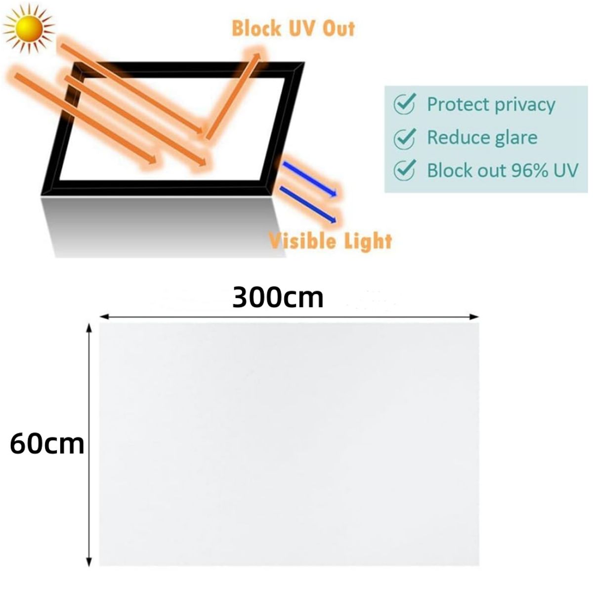 KUANGYE - 60x300CM Pelicula Privacidad Ventana Vinilo Film Vidrio Sin Pegamento