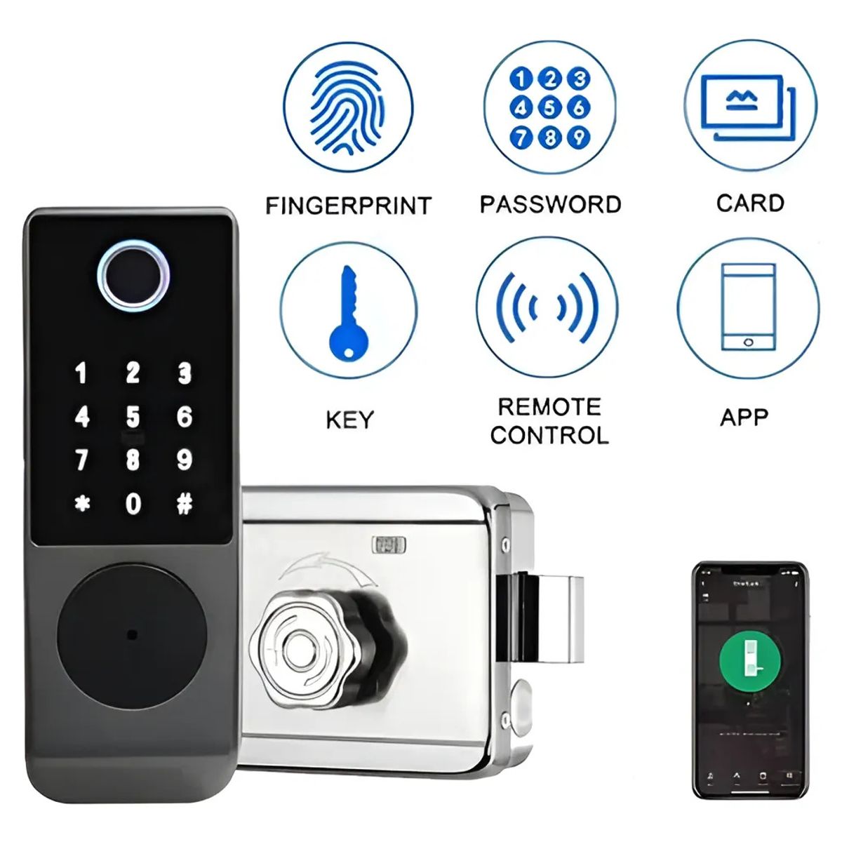 KUANGYE - Cerradura inteligente WIFI Tuya Smart Huella Digital Chapa de seguridad Con mando distancia y llave