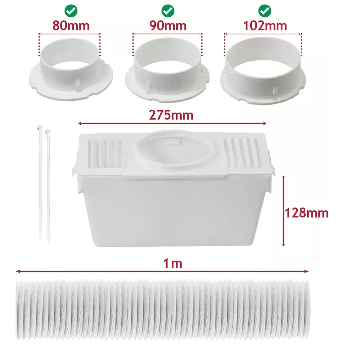 KUANGYE - Kit Ventilación Para Secadora Universal Caja Receptora Pelusas Y Vapor Con 3 adaptadores 80/90/102mm