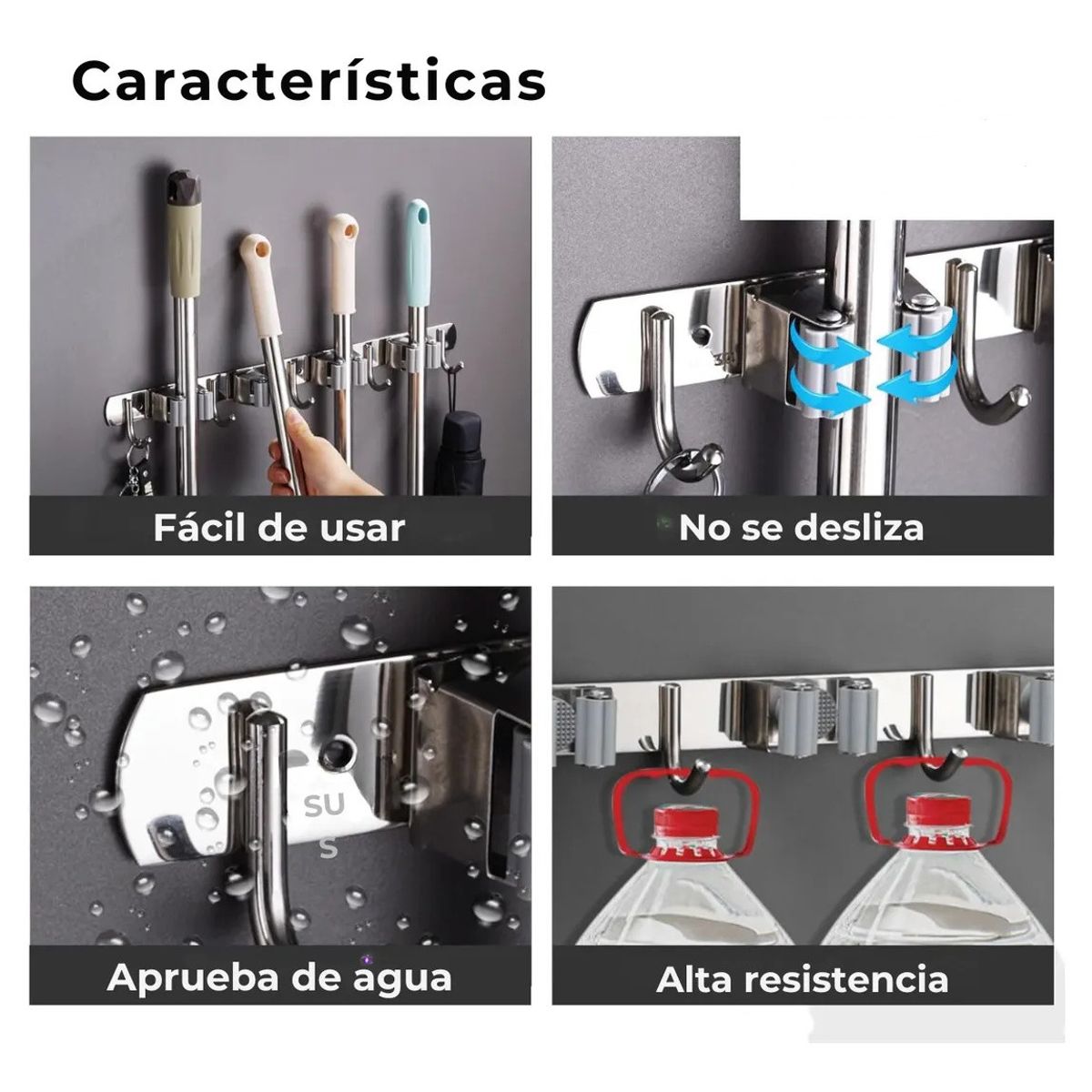 KUANGYE - Organizador Base Escobas Escobillon Metalico Hogarútil