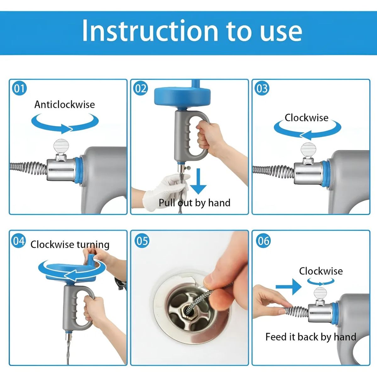 GENERICO - Destapador Cañería Laucha Sonda Sopapo 10 Metros Con Guantes
