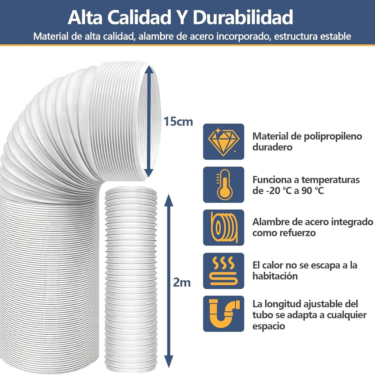 KUANGYE - Tubo O Manga Aire Acondicionado PP Portátil Universal 15cmx2M flexible C alambre