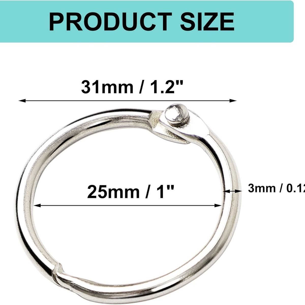 KUANGYE - Llavero Argolla Con Broche 100 Unidades 25 Mm - Plateado
