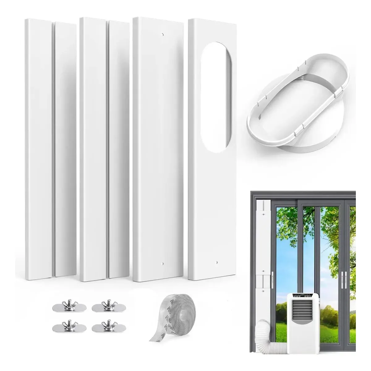 KUANGYE - Kit Sello Ventilación De Ventanas Aire Acondicionado Portátil 14mt Con Adaptador Ventana 13 Y 15cm