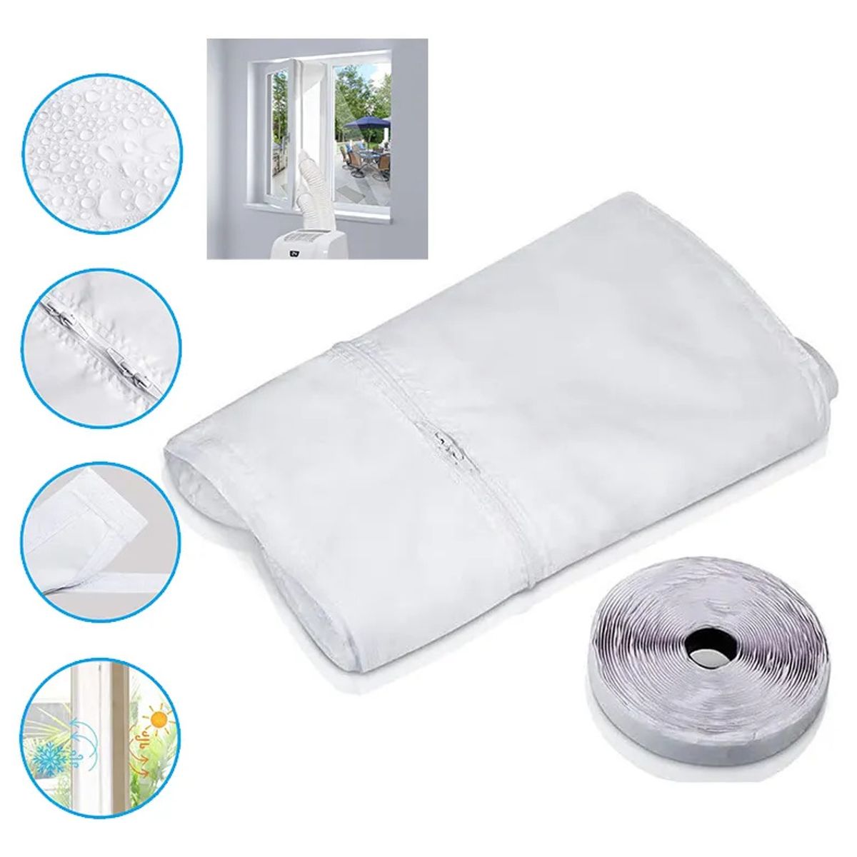 KUANGYE - Sellado Tela Universal de Ventanas para Aire Acondicionado Portátil y Secadora 5M con cinta