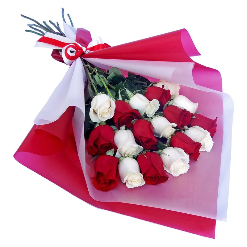 REGALAR FLORES - Ramo 18 Rosas Rojas Y Blancas Regalar Flores
