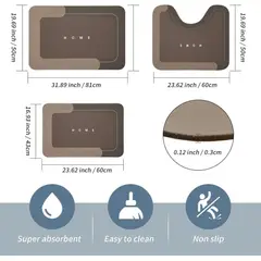 BLUEDREAMER - Alfombra Juego de 3 tapetes de baño de goma antideslizantes de secado rápido