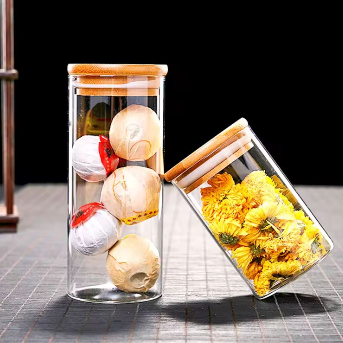 GENERICO - Set 6 Frascos Contenedores Repostero Vidrio Con Tapa Bambu