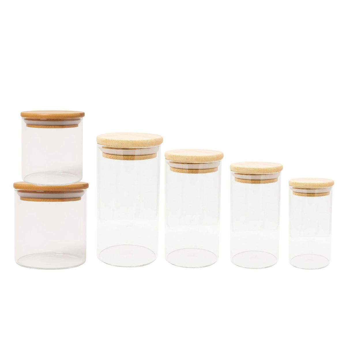 GENERICO - Set 6 Frascos Contenedores Repostero Vidrio Con Tapa Bambu