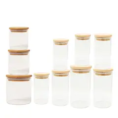 GENERICO - Set 10 Frascos Hermeticos Despensa Vidrio Con Tapa Bambu