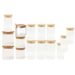 GENERICO - Set 15 Frascos Hermeticos Gourmet Vidrio Con Tapa Bambu