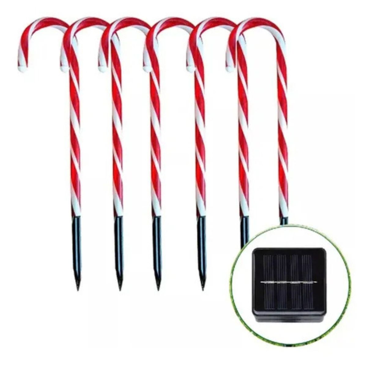 GENERICO - Set De 6 Bastones De Caramelo Led Solares Para Jardín - 62cm