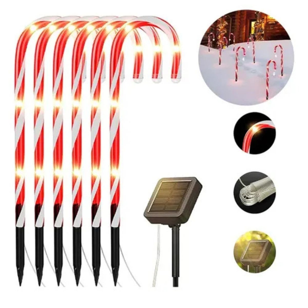 GENERICO - Set De 6 Bastones De Caramelo Led Solares Para Jardín - 62cm