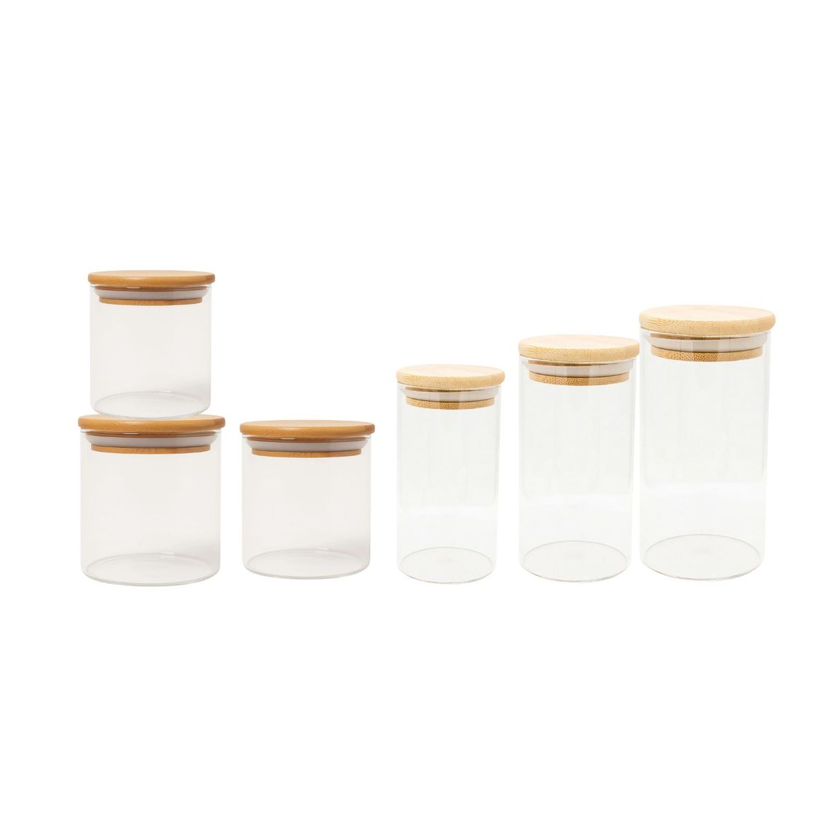 GENERICO - Set 6 Frascos Hermeticos Mini Snacks Vidrio Con Tapa Bambu