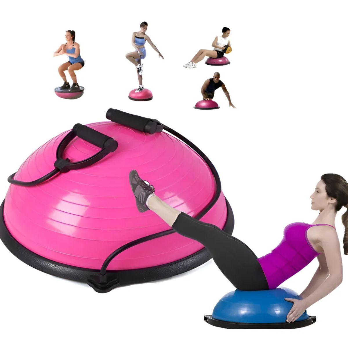 GENERICO - Pelota Bosu Medio Balon Con Manillas Yoga Pilates ROSA