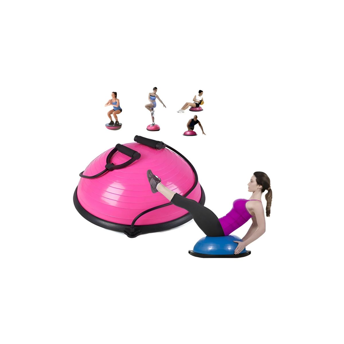 GENERICO - Pelota Bosu Medio Balon Con Manillas Yoga Pilates ROSA