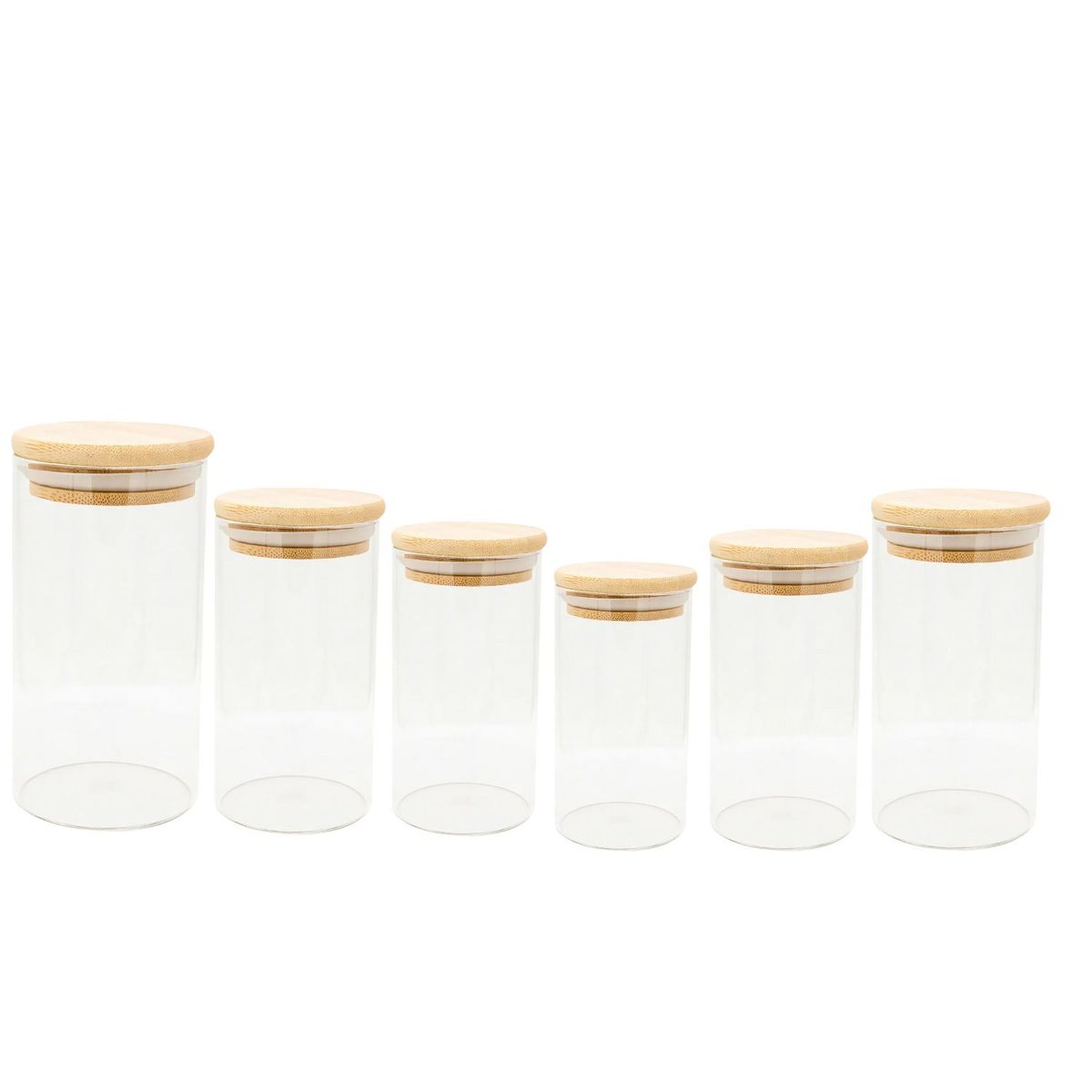 GENERICO - Set 6 Frascos Hermeticos Despensa Vidrio Con Tapa Bambu