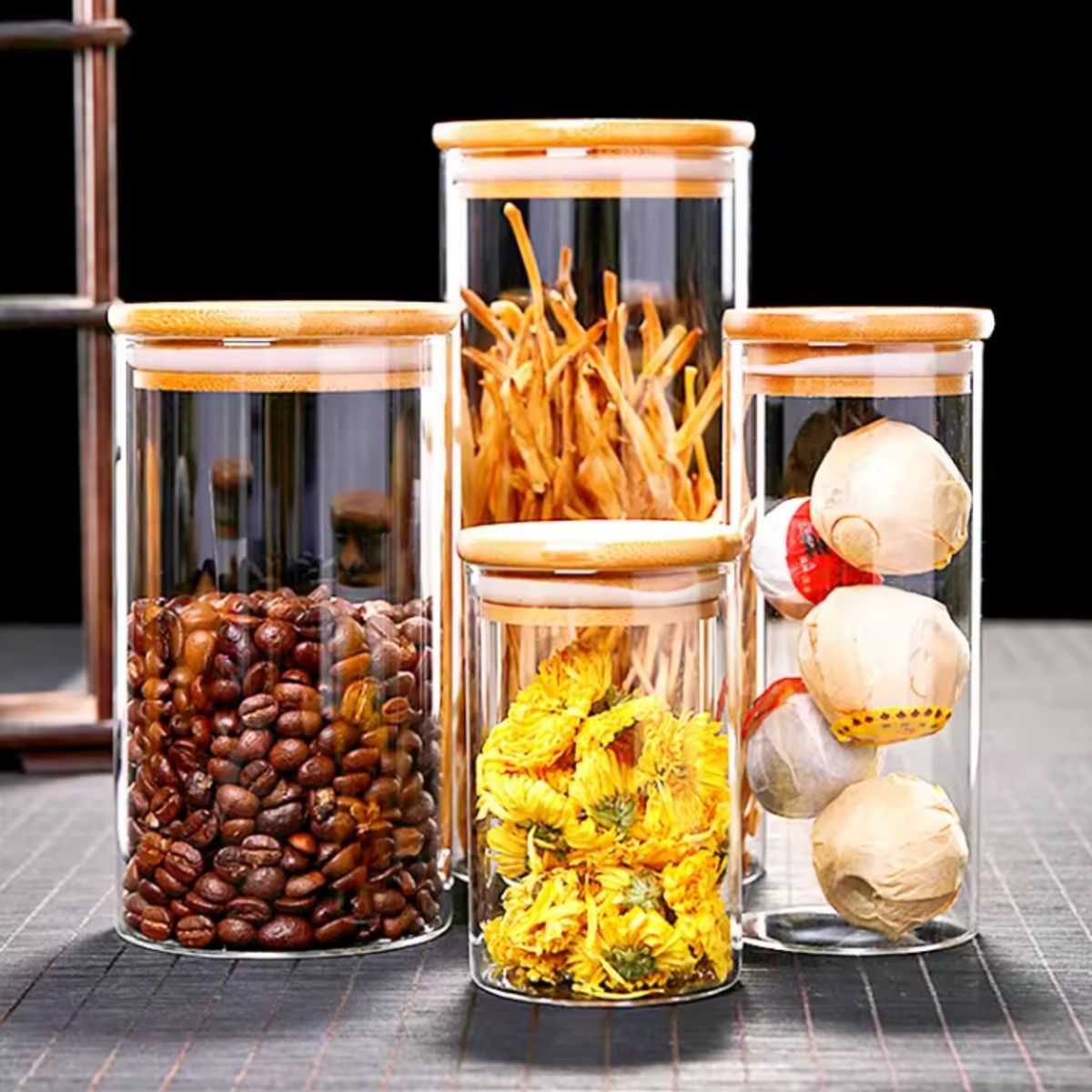 GENERICO - Set 6 Frascos Hermeticos Despensa Vidrio Con Tapa Bambu