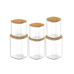 GENERICO - Set 6 Frascos Hermeticos Vidrio Despensa Tapa De Bambu