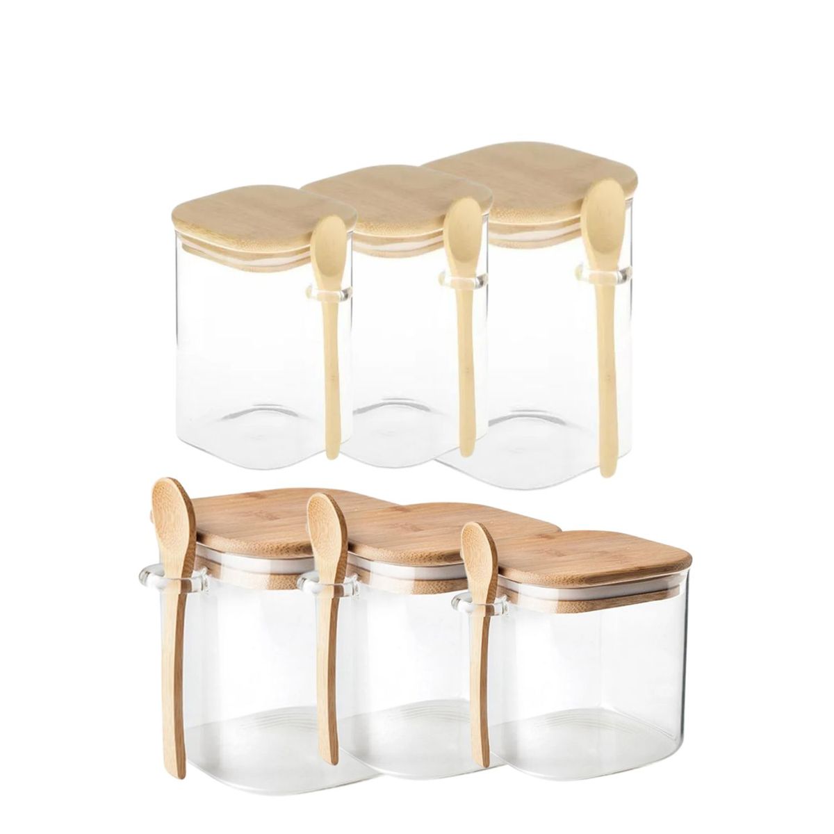 GENERICO - Set 6 Frascos Hermeticos Tarros Gourmet Con Tapa De Bambu