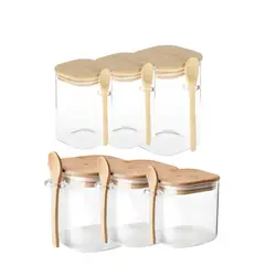 GENERICO - Set 6 Frascos Hermeticos Tarros Gourmet Con Tapa De Bambu