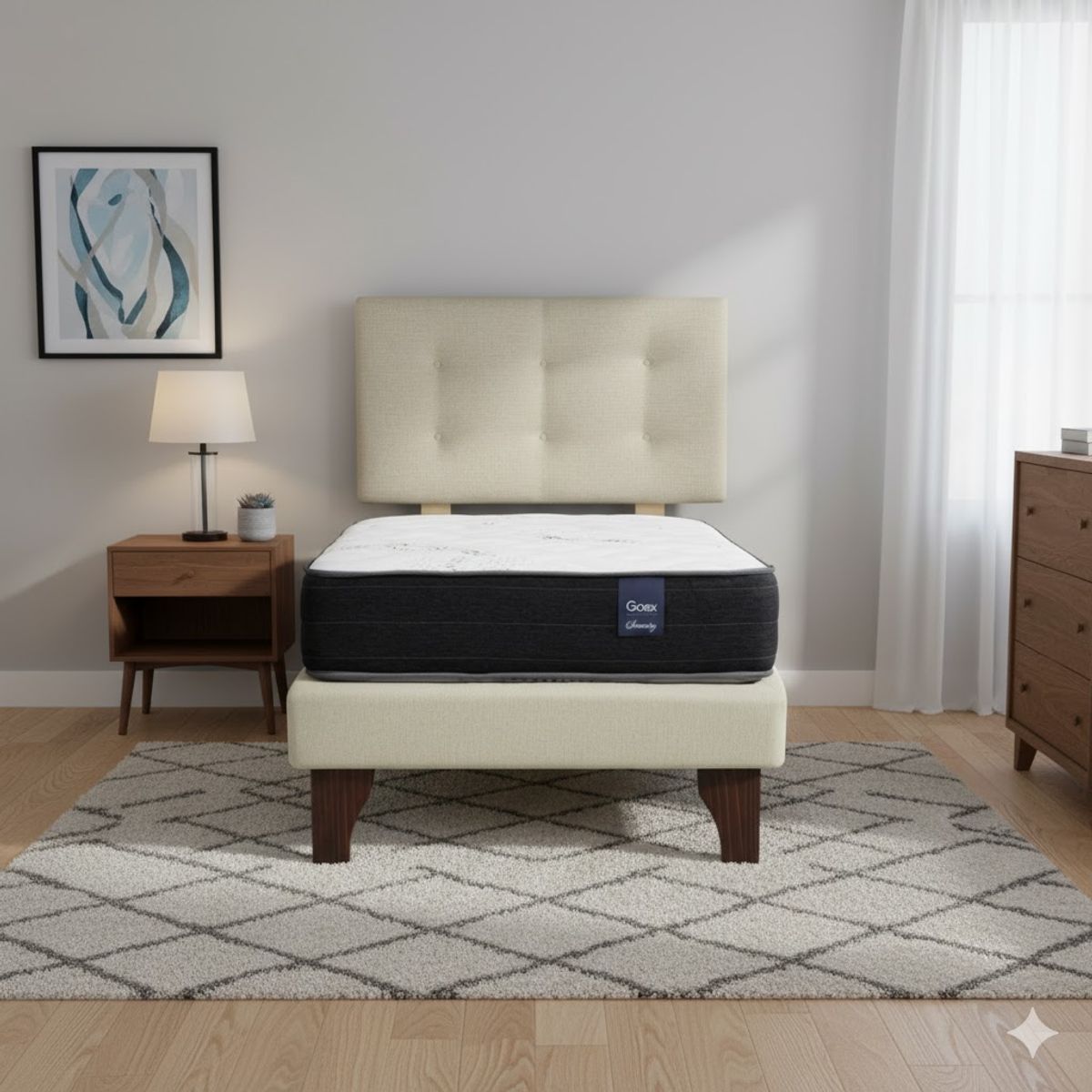 GAEX - Cama Europea 1.5 Plaza 190 Respaldo Berna