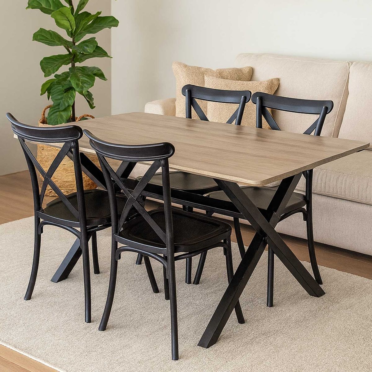 ALAIA HOME - Juego de Comedor Vermontt 4 Sillas Crossback Retro Negra