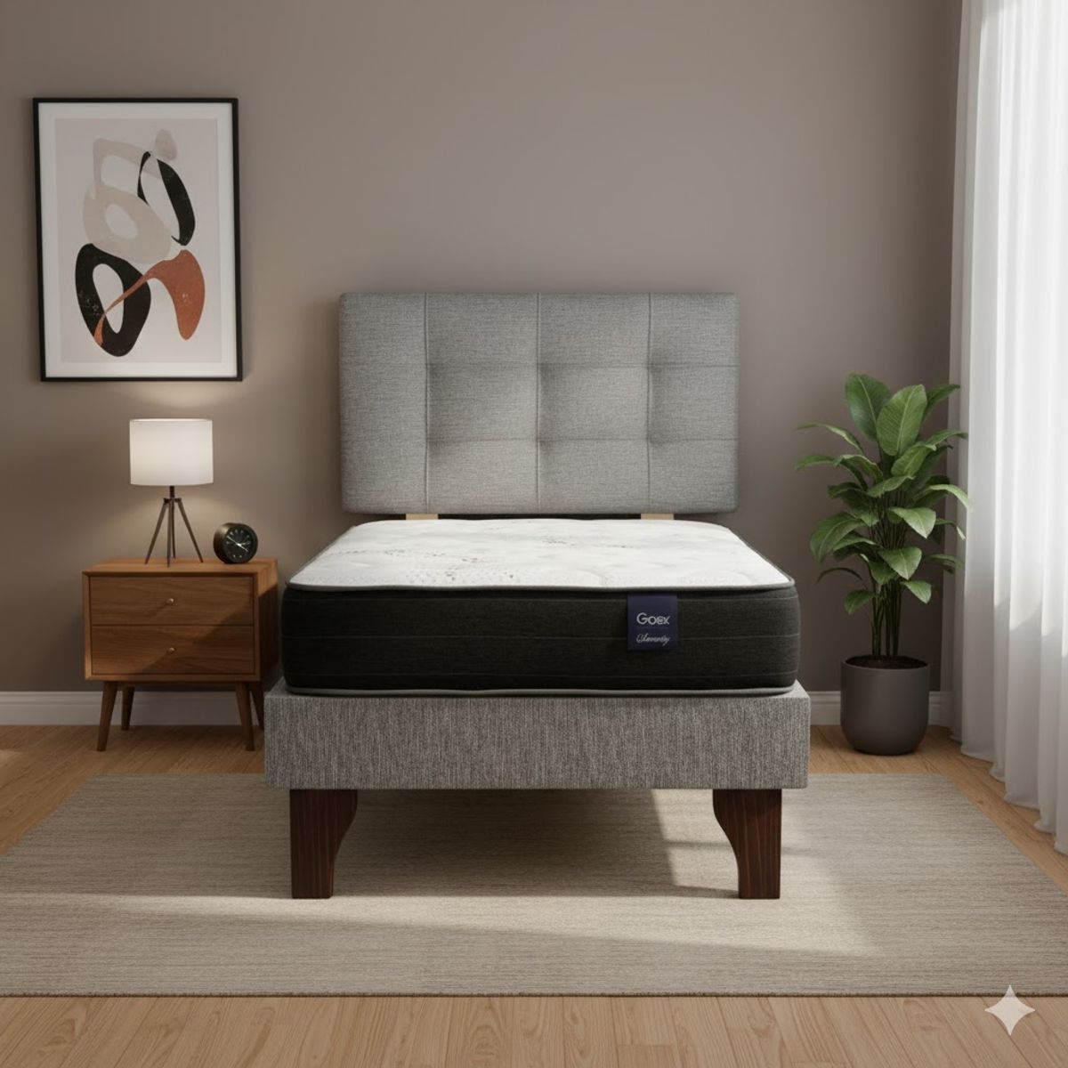 GAEX - Cama Europea 1.5 Plaza 190 Respaldo Ginebra