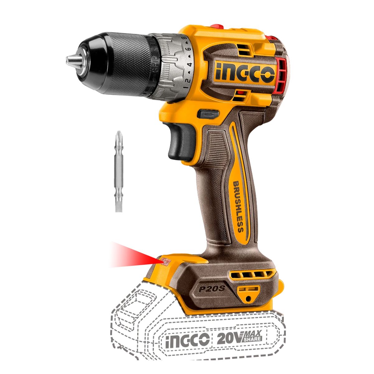 INGCO - TALADRO ATORNILLADOR BL INDUSTRIAL INALAM COMPACT 20V/13MM