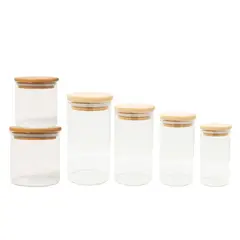 GENERICO - Set 6 Frascos Contenedores Repostero Vidrio Con Tapa Bambu