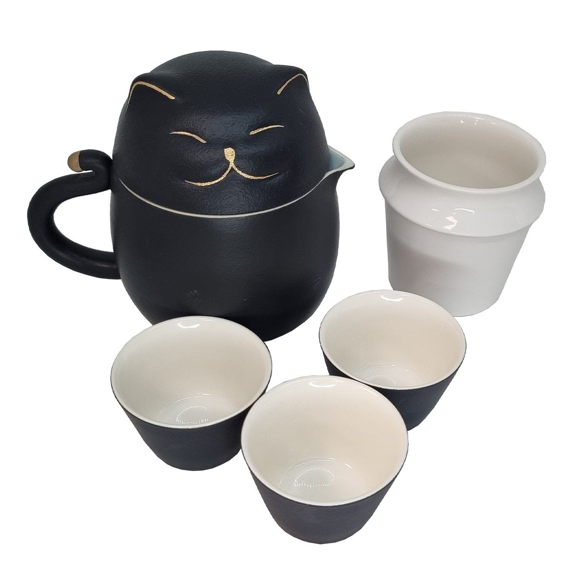 GENERICO - Set de tazas y tetera de gato con estuche Negra