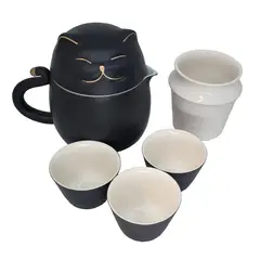 GENERICO - Set de tazas y tetera de gato con estuche Negra