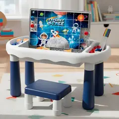 HOMEBRANDT - Mesa Y Silla Didáctica 6 En 1 Puzzle Pizarra Dibujos 160pcs