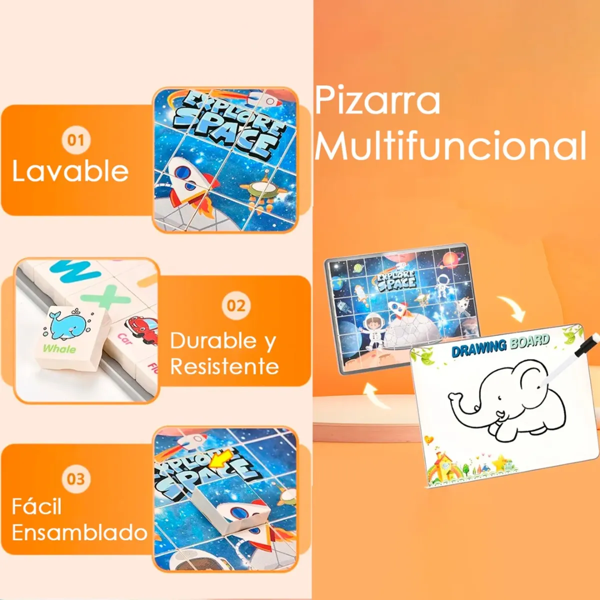 HOMEBRANDT - Mesa Y Silla Didáctica 6 En 1 Puzzle Pizarra Dibujos 160pcs