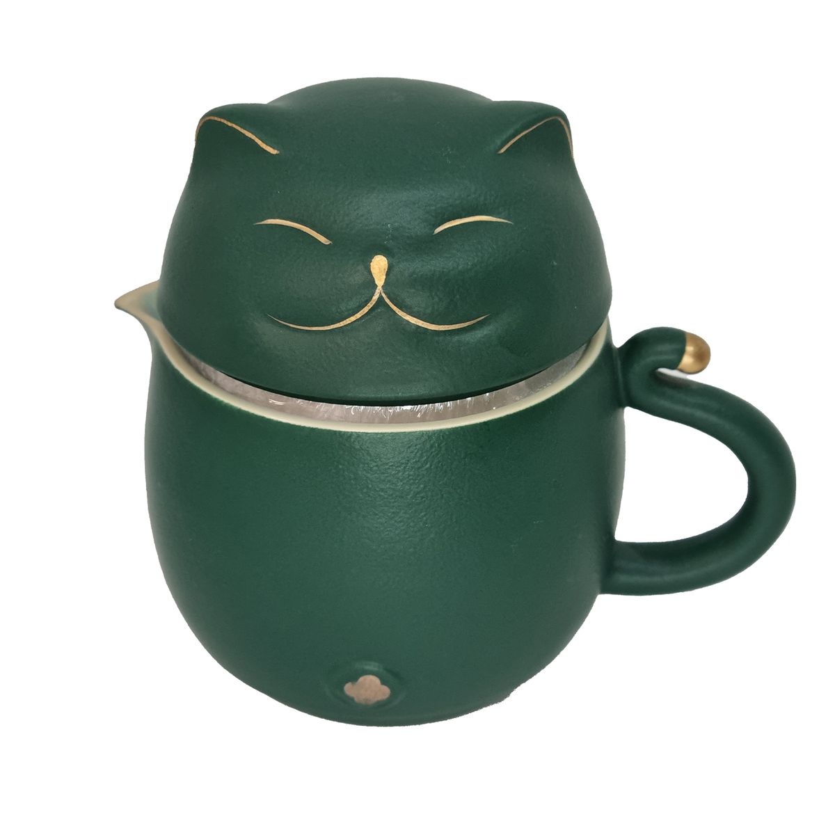 GENERICO - Set de tazas y tetera de gato con estuche Verde